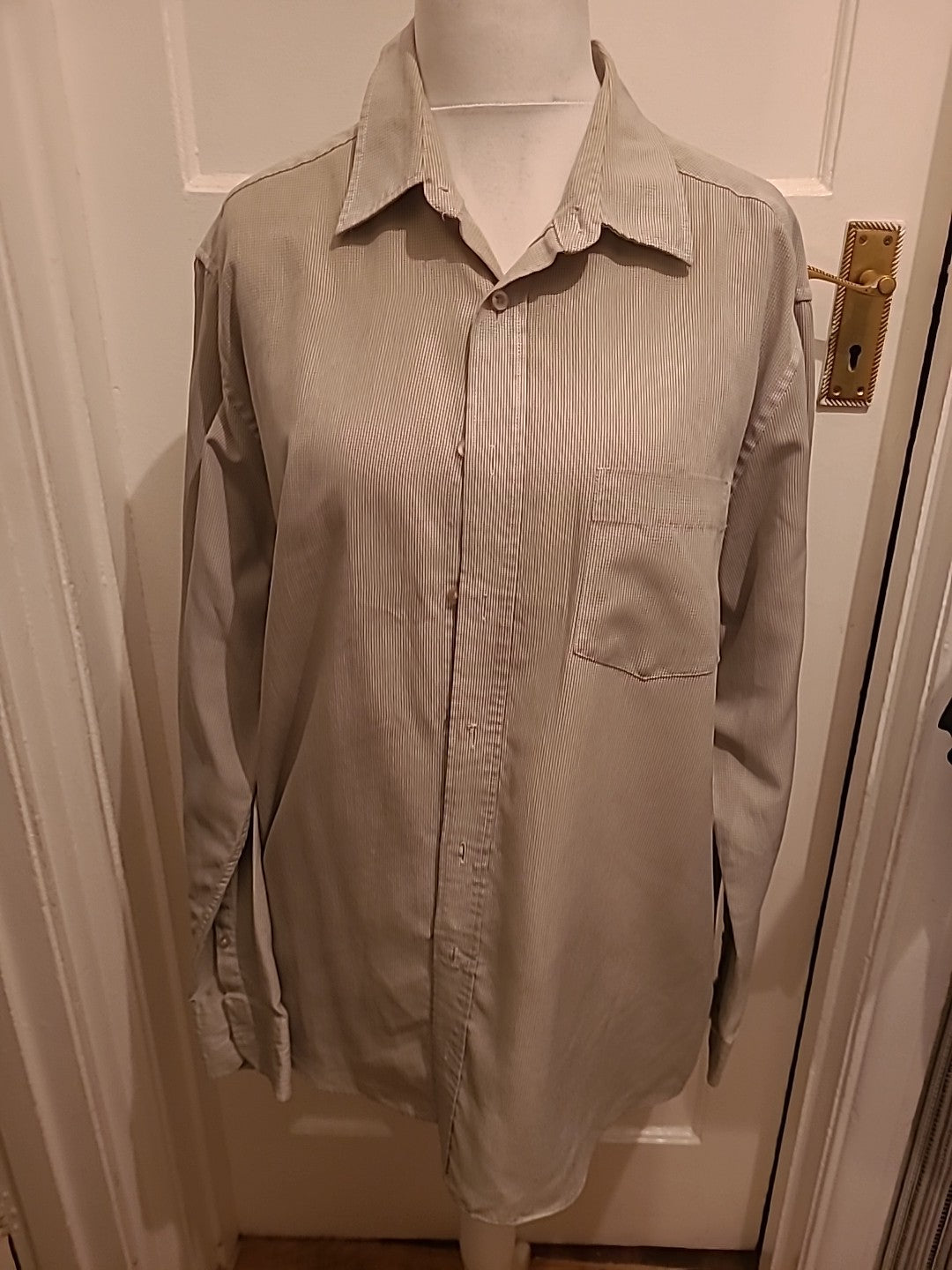 Mens Tu Size XL Beige Pinstriped Check Soft Touch Long Sleeved Shirt