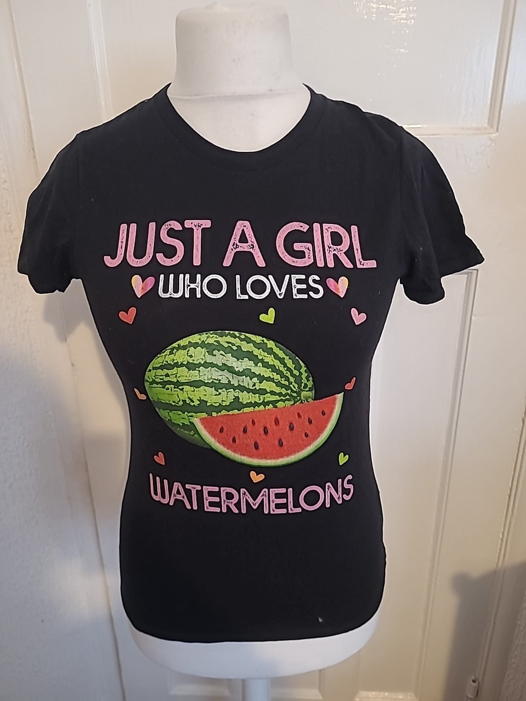 Ladies Gildan Size Small Black Watermelon Short Sleeved Tshirt