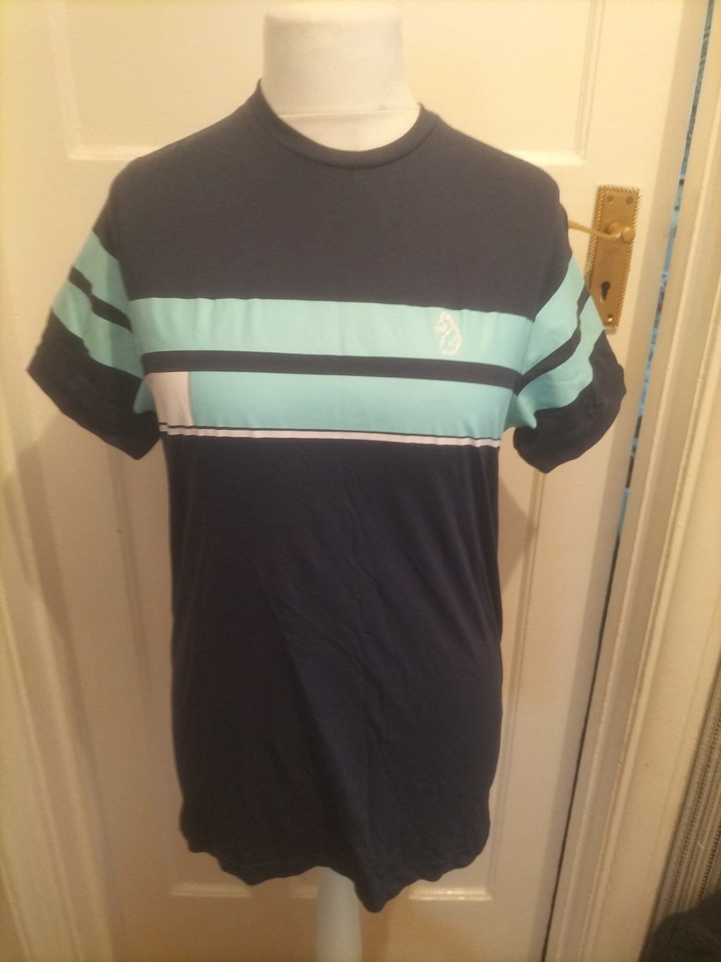 Mens Luke Sport Size Medium Aqua And Navy Short Sleeved Tshirt