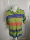 Mens Size Large Green Striped Short Sleeved Polo