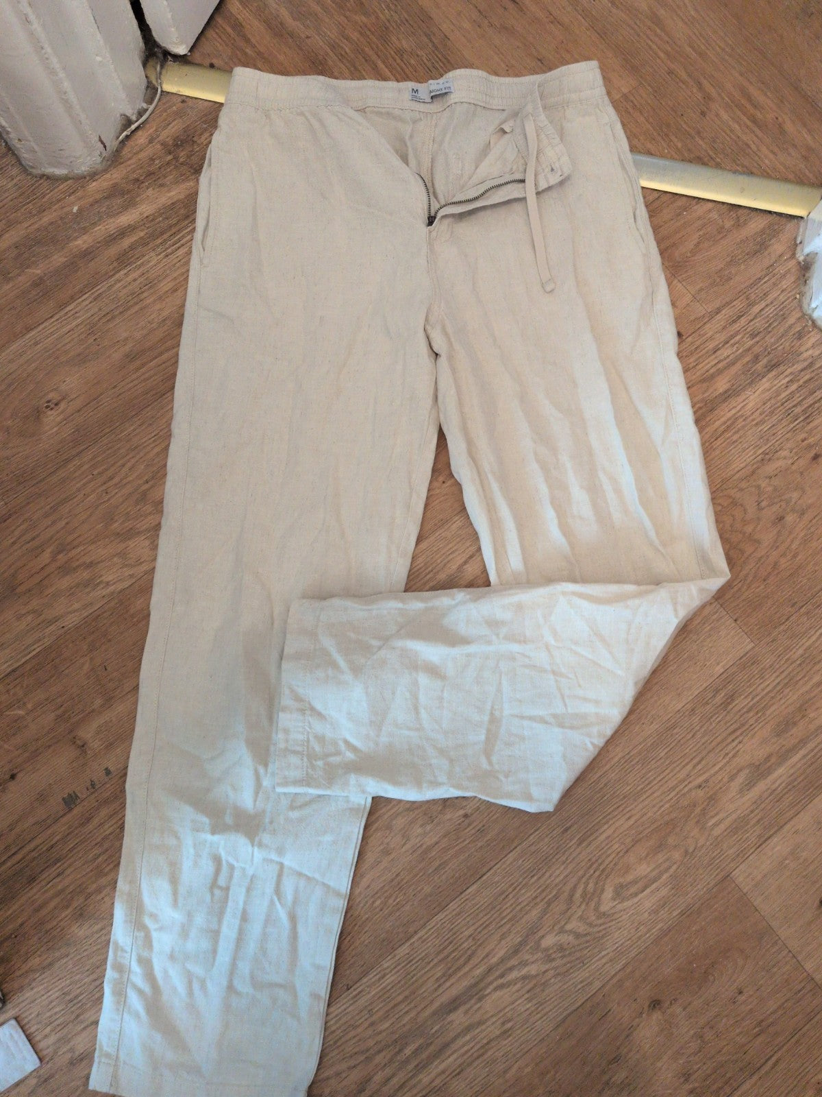 Mens Denim&Co Size Medium Straight Fit Stone Trousers