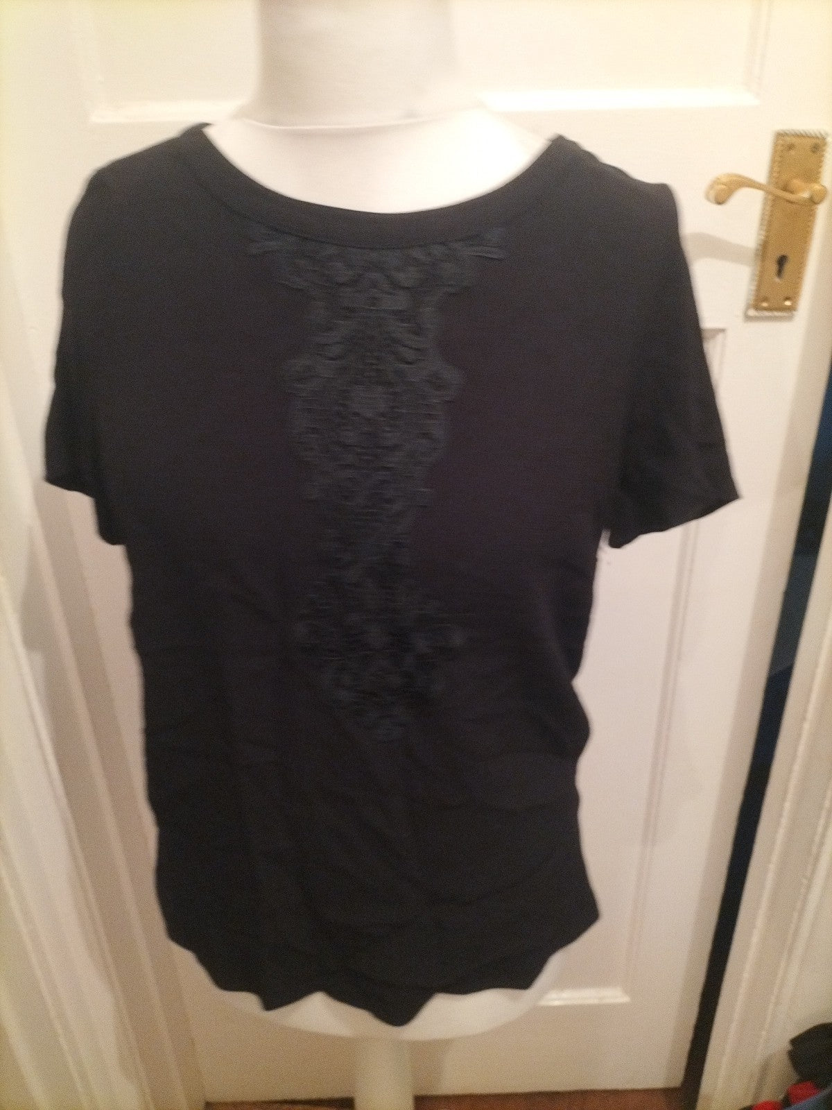 Marks And Spencer 10 Black Patterned Short Sleeve Blouse