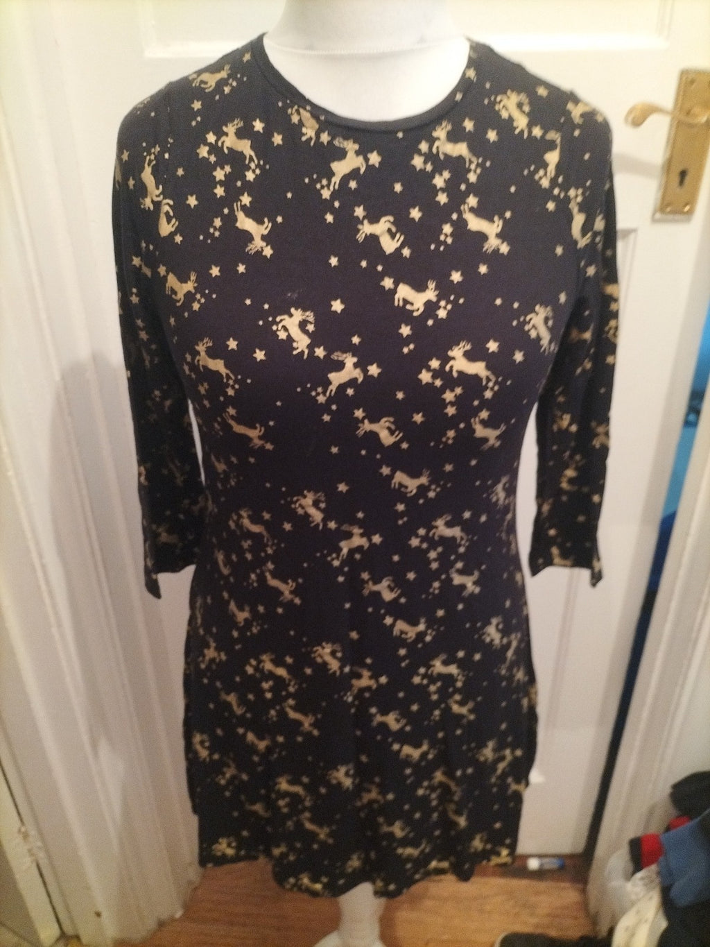 Tu 10 Petite Black And Gold Reindeer Dress