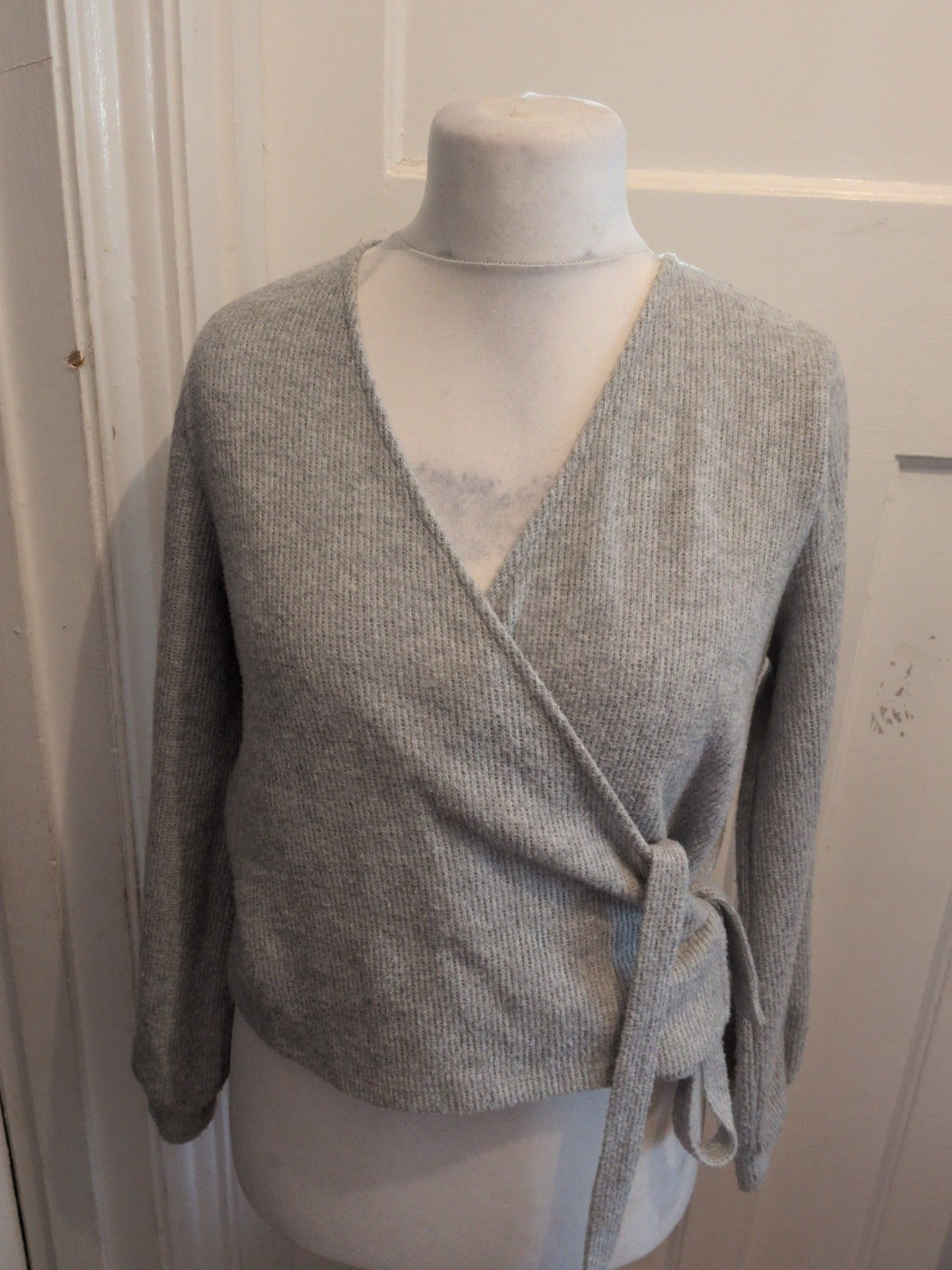 Ladies Vero Moda Medium Grey Long Sleeve Front Tie Jumper