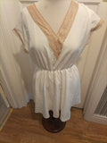 Ladies Size Medium White Beige V Neck Dress