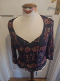 Ladies Indigo Size Small Black Brown Long Sleeved Blouse