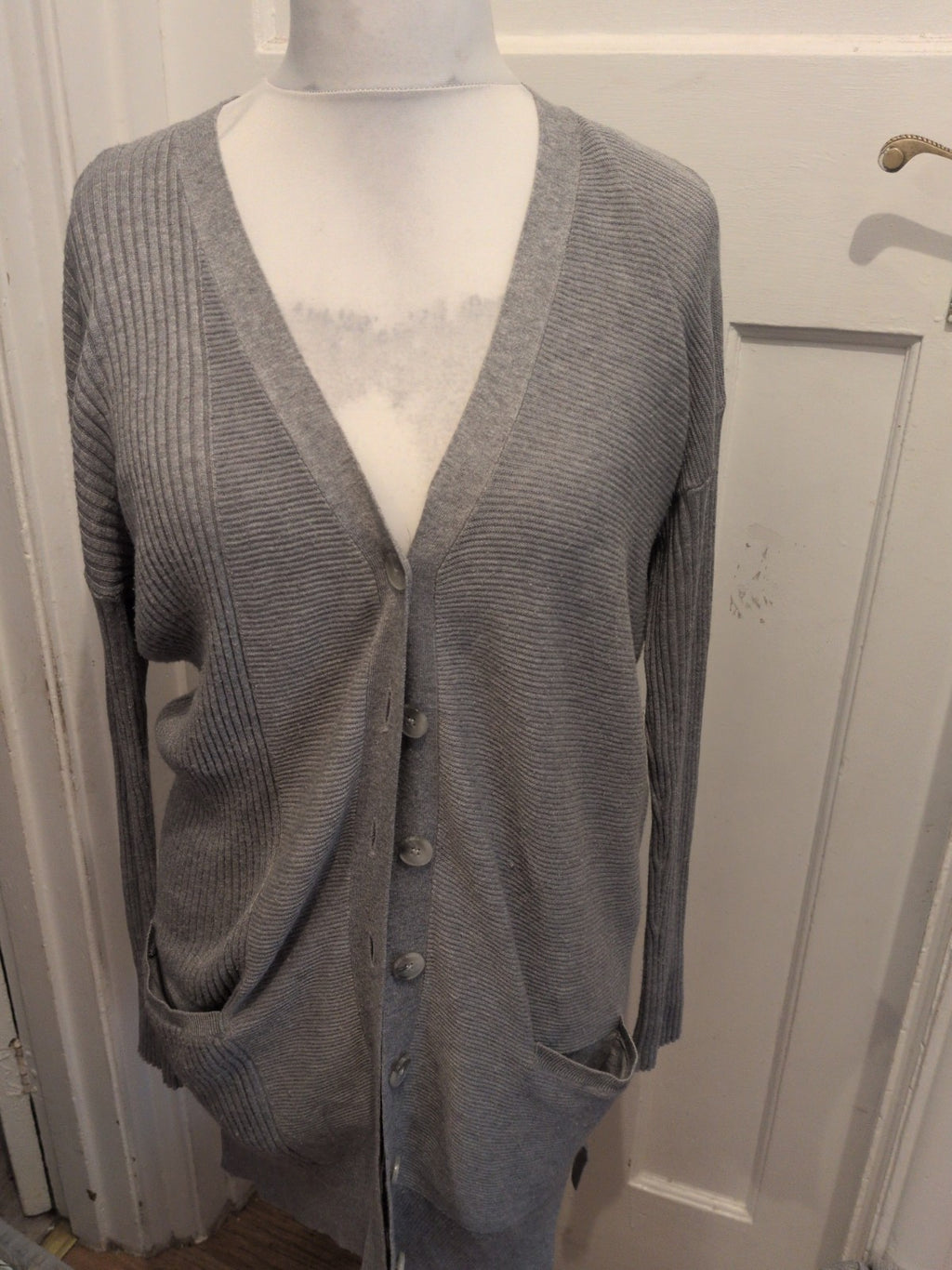 Ladies Next Size 10 Grey Longline Cardigan Buttoned