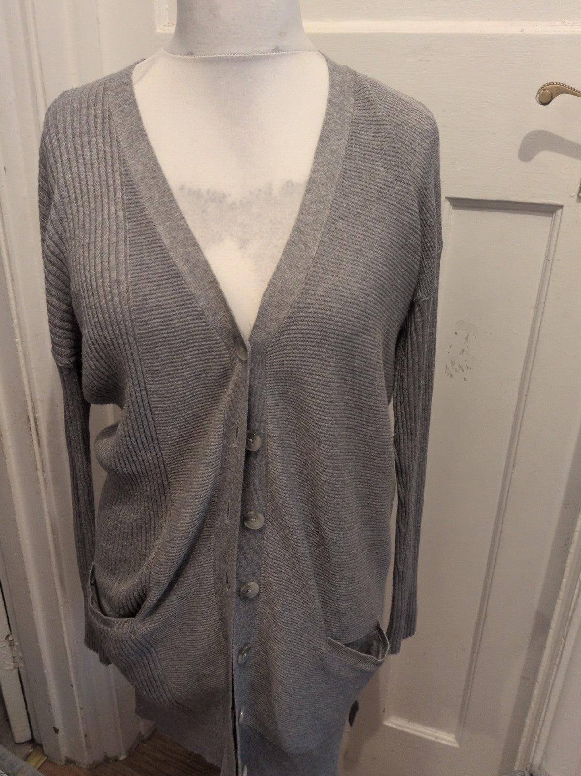 Ladies Next Size 10 Grey Longline Cardigan Buttoned