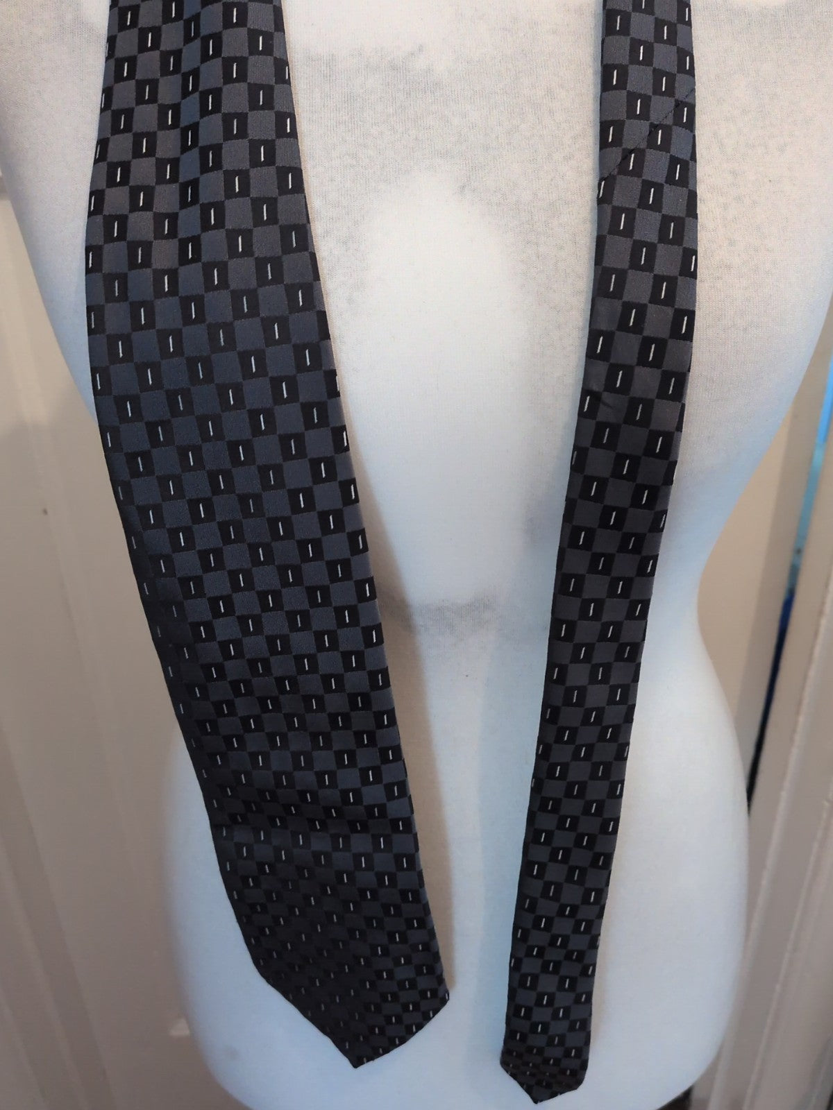Marks And Spencer Dark Grey And Black Square Pattern Tie