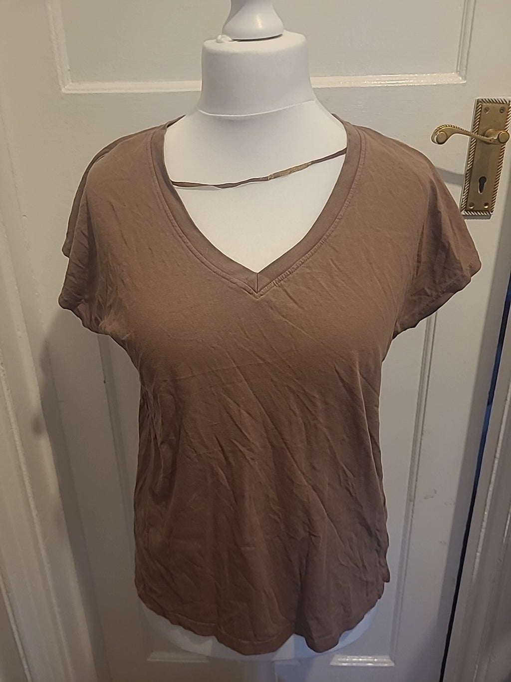 Ladies Beloved Size XL Brown V-neck Short Sleeve Blouse
