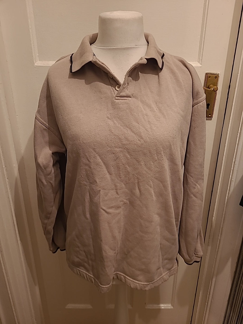 Mens Primark Essentials Size M Beige Collared Jumper