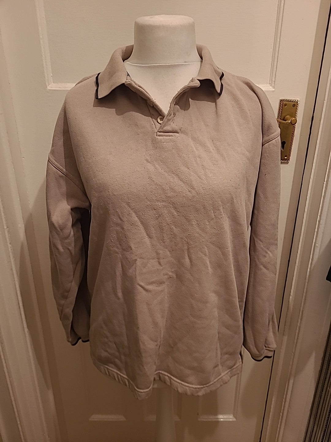 Mens Primark Essentials Size M Beige Collared Jumper