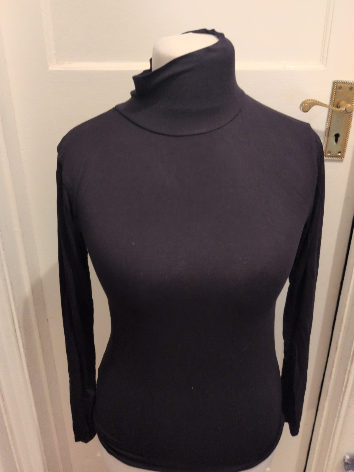Medium Ladies Black High Neck Long Sleeve T-shirt