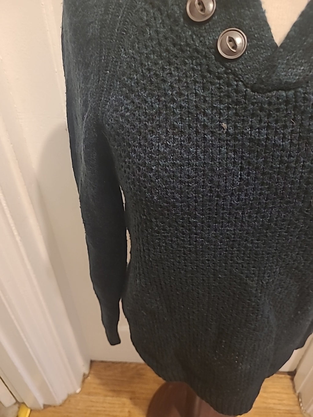 Mens Easy Size Small Green Navy Fleck Long Sleeved Pullover Jumper