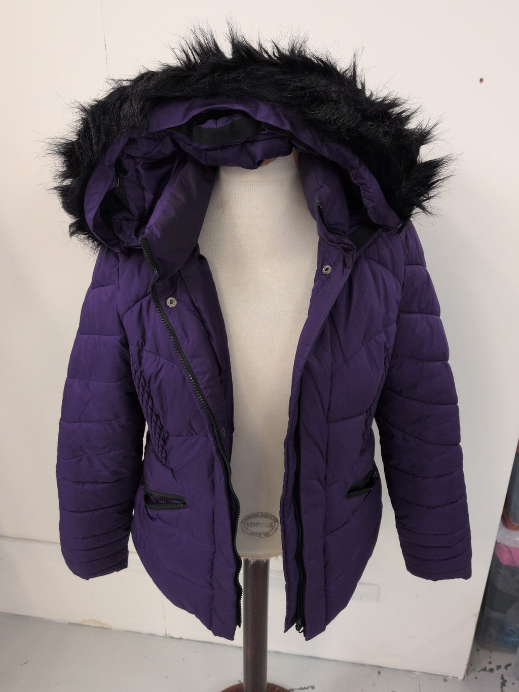 Tu 14 Purple With Black Faux Fur Puffer Coat