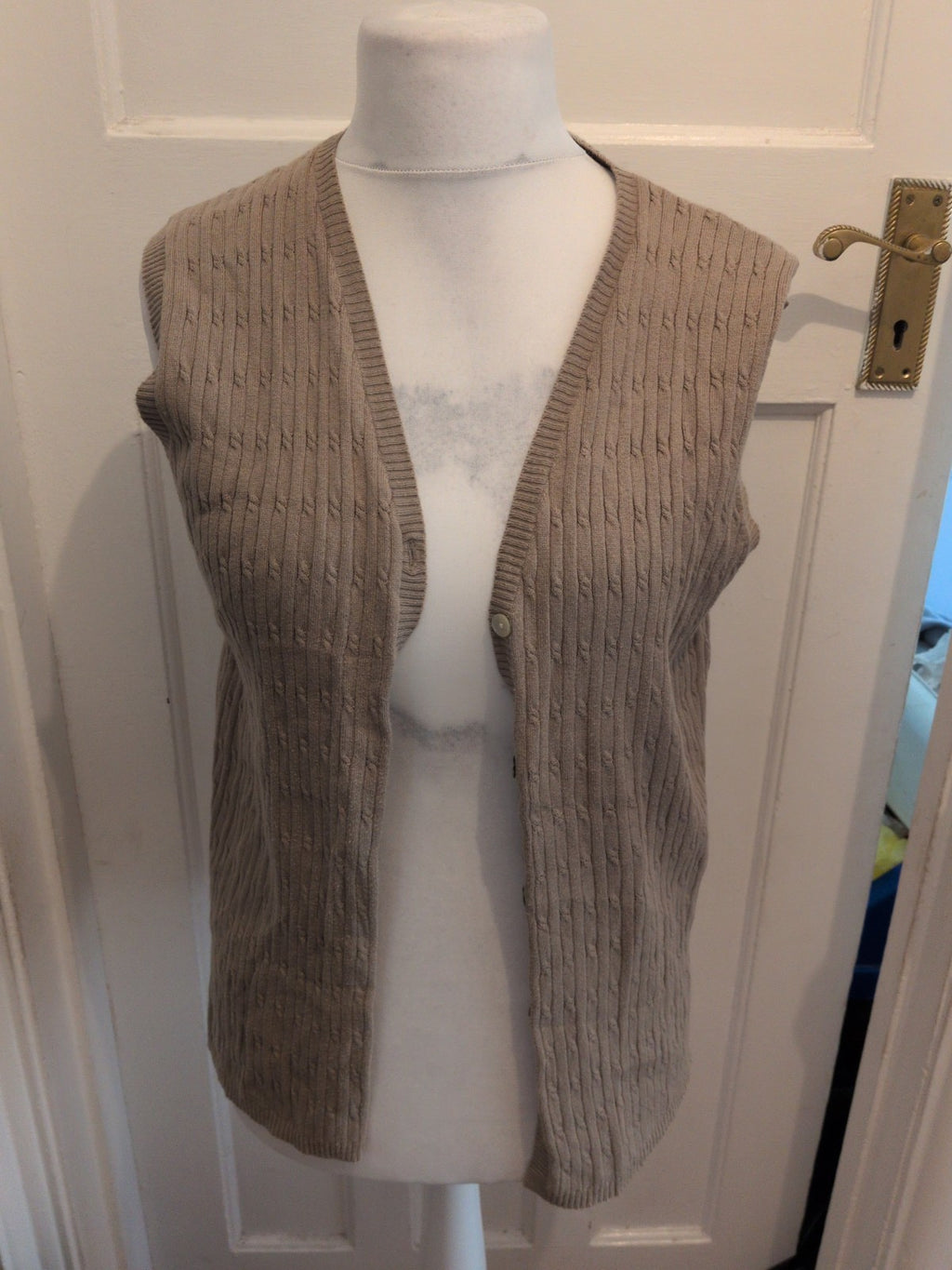 Cotswold Collection Large Pale Khaki Sleeveless Cardigan