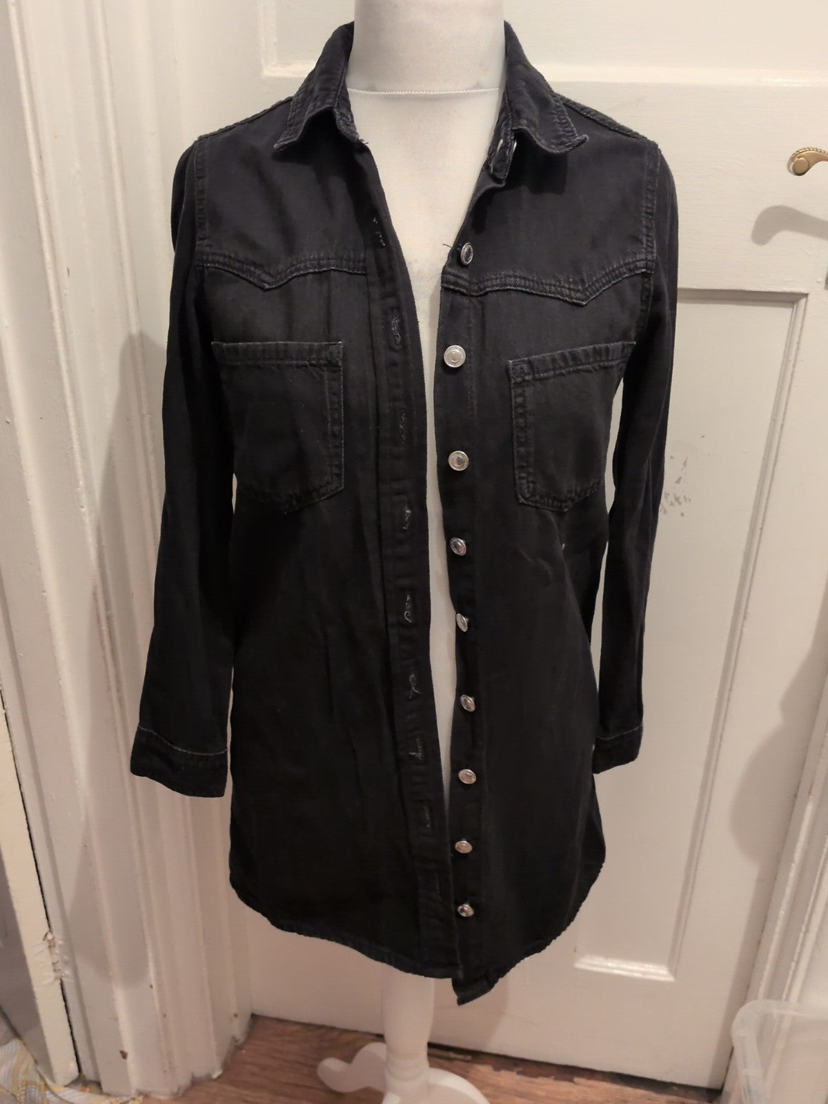 Denim&Co 6 Black Long Sleeve Buttoned Shirt Dress