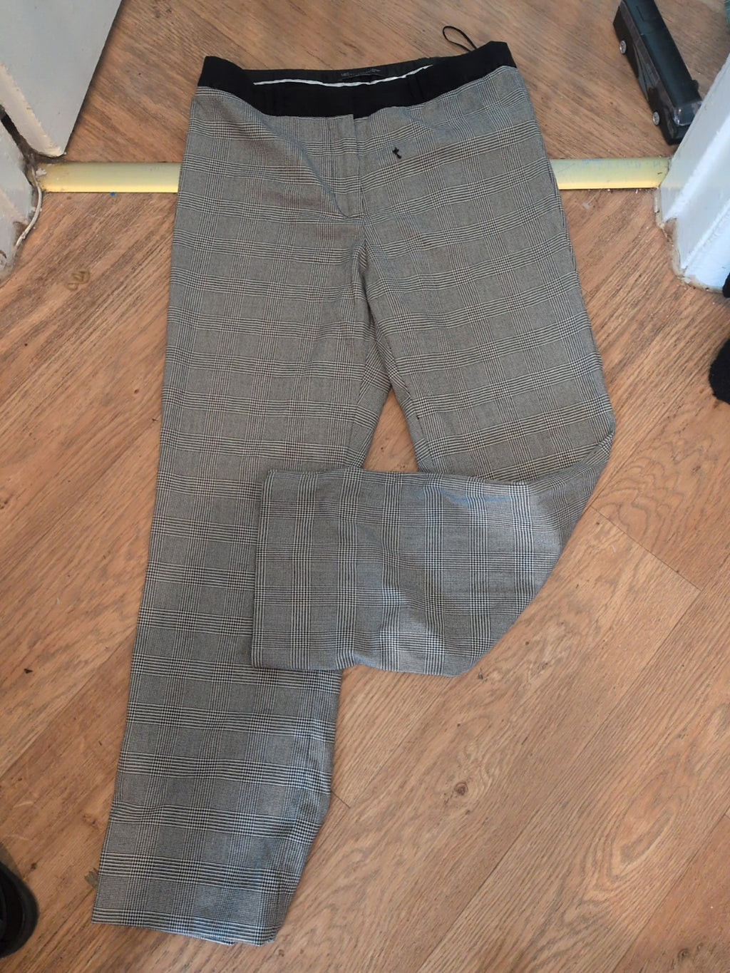 M&S 12 Straight Leg Black Check Trousers