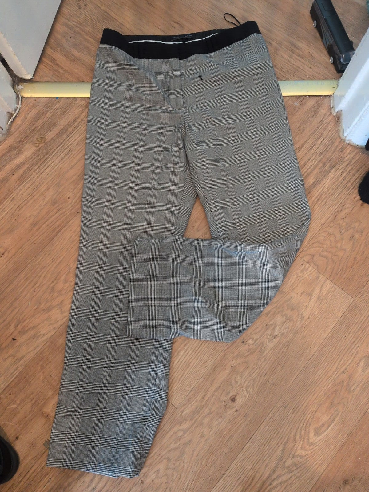 M&S 12 Straight Leg Black Check Trousers