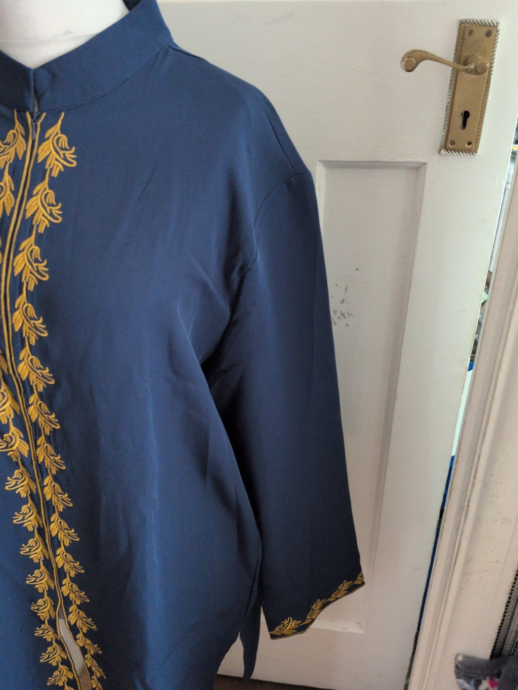 Ladies 2Xal Navy And Gold Long Sleeve Blouse