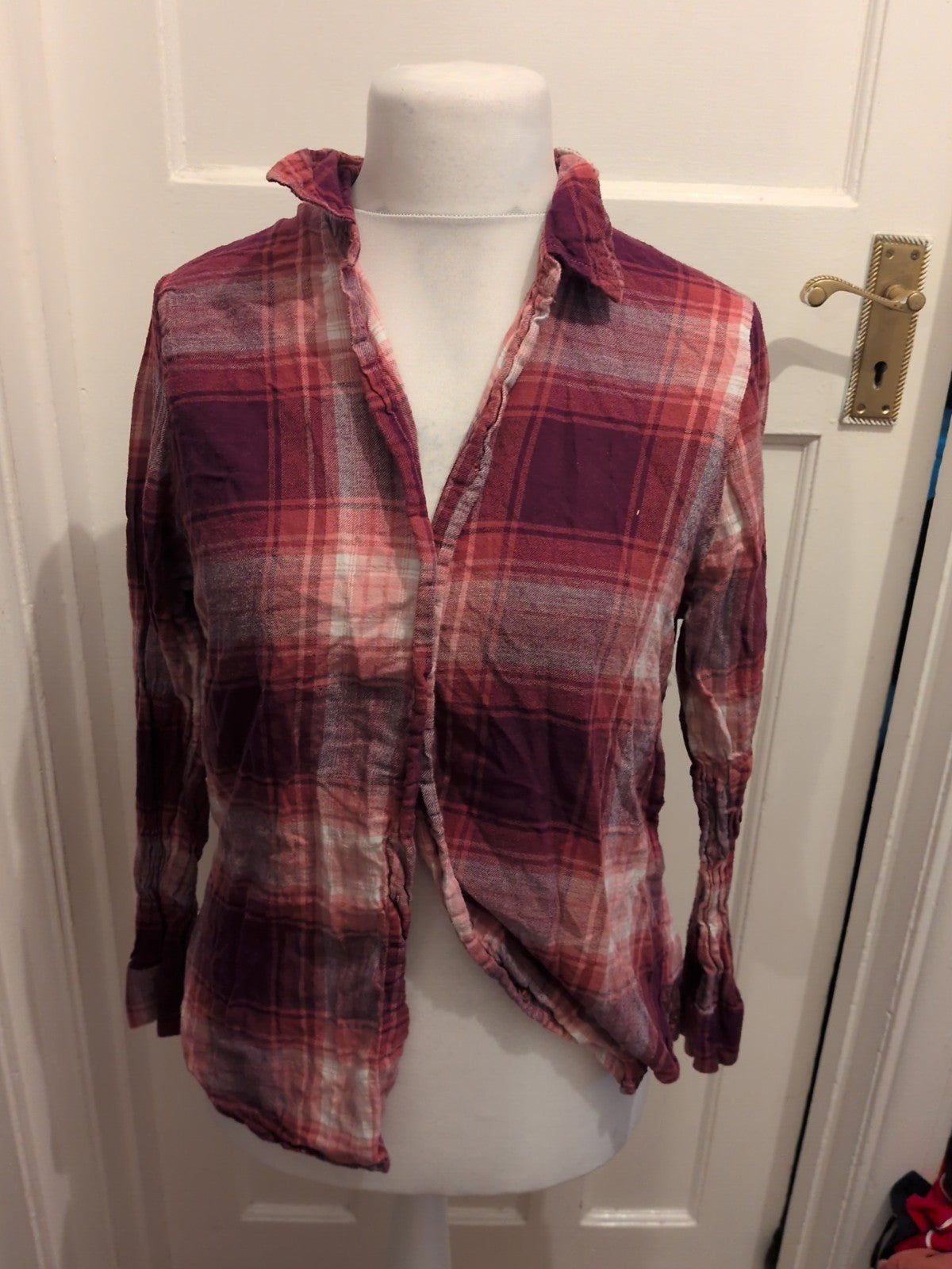 Primark Medium Purple Toned Check Long Sleeve Blouse