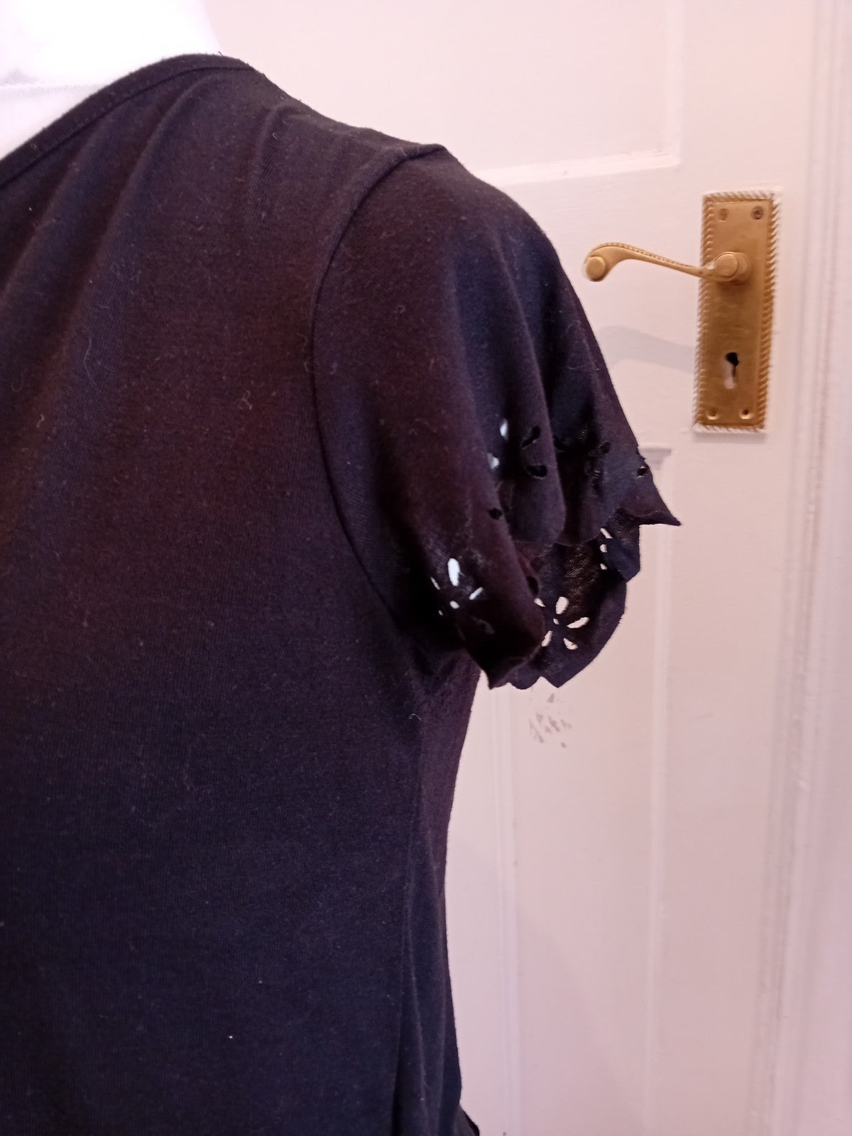 Primark 12 Black Pattern On Sleeve Hem Short Sleeve T-shirt
