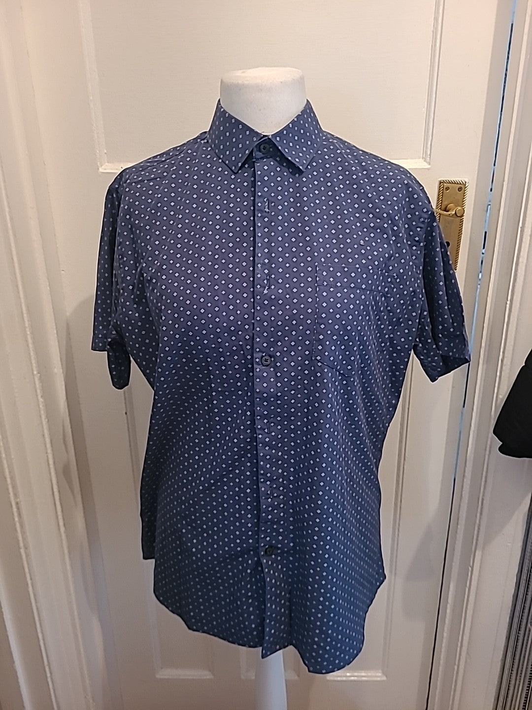 Mens George Size 16 Regular Fit Cotton Navy Blue And White Shirt