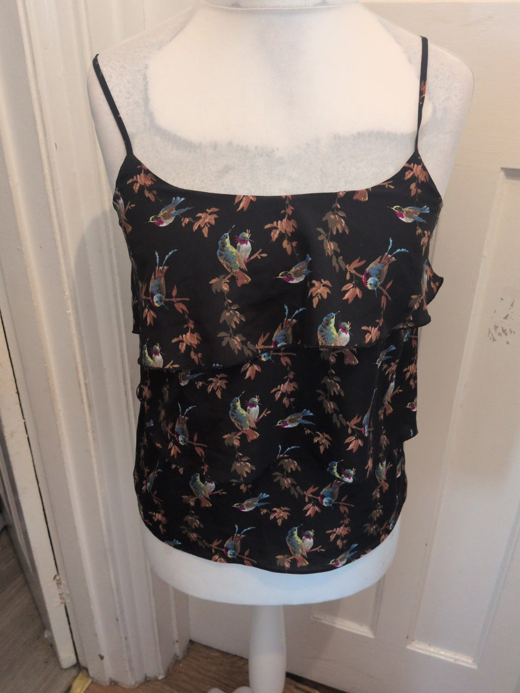 Oasis 12 Black Bird Patterned Sleeveless Blouse