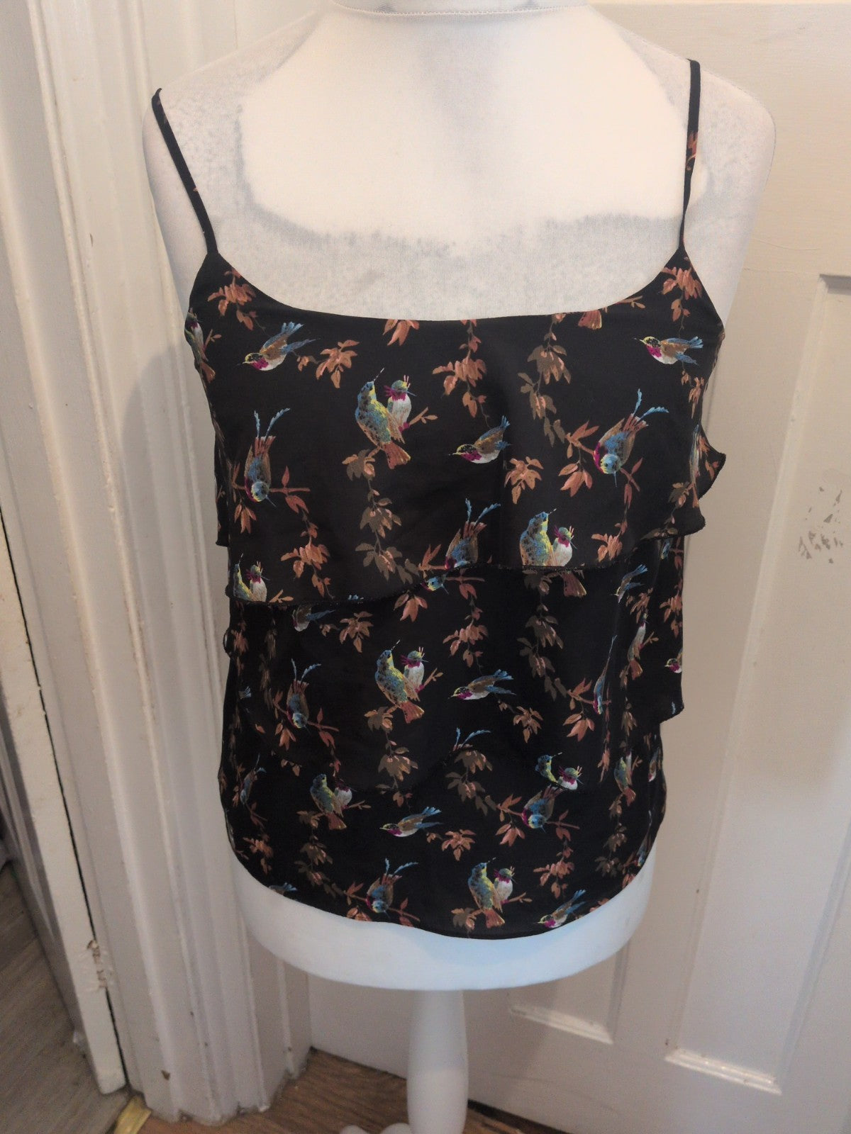 Oasis 12 Black Bird Patterned Sleeveless Blouse