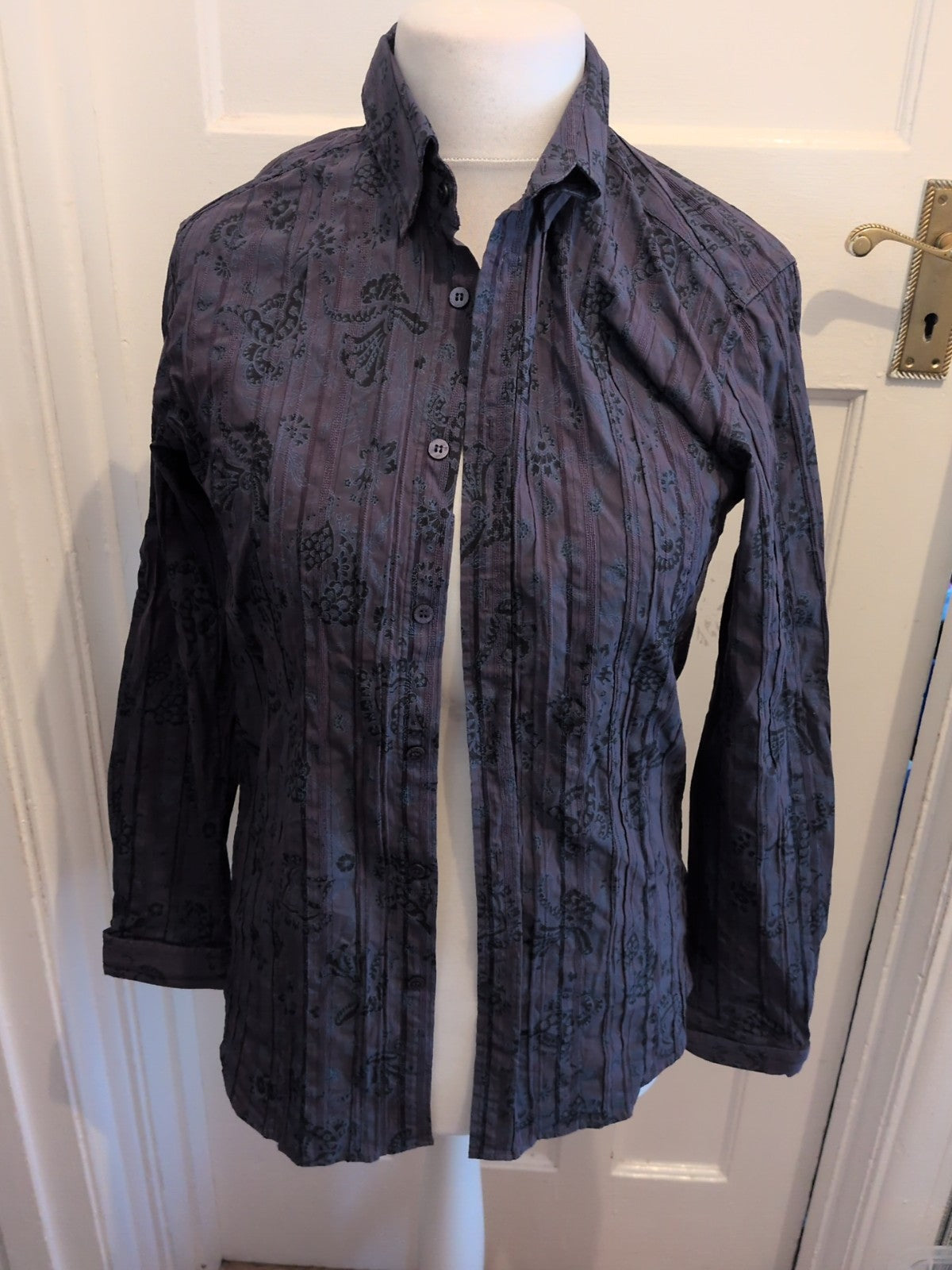 Ted Baker Size 3 Navy Floral Long Sleeve Shirt