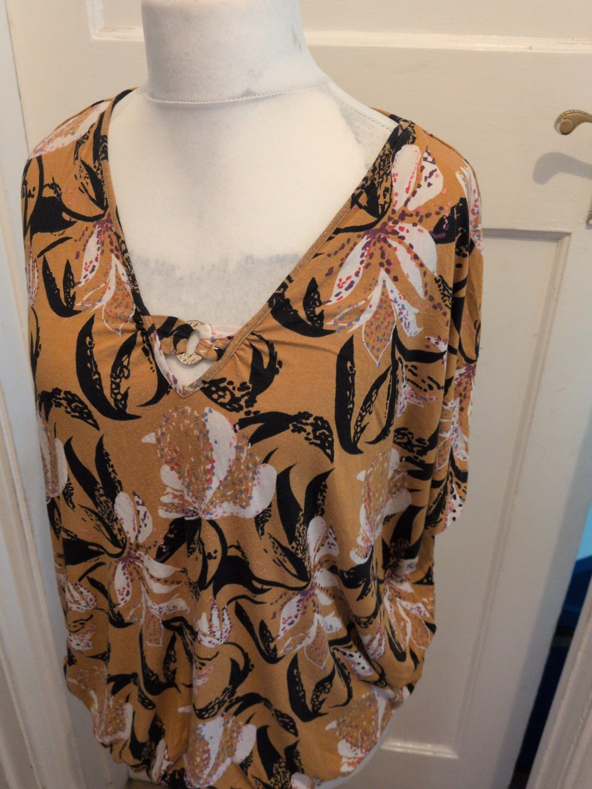 George 20 Brown Floral Short Sleeve Blouse