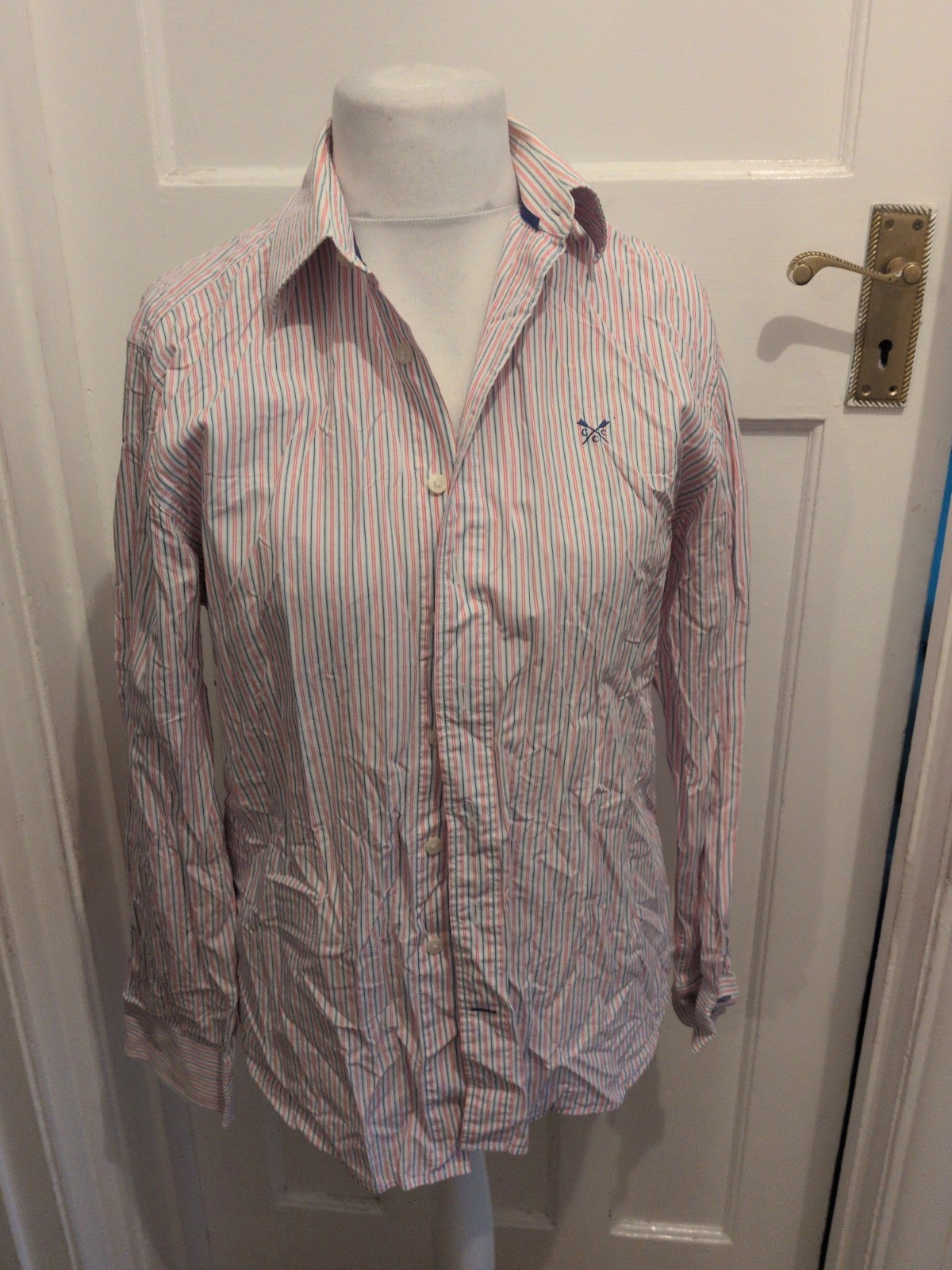 Crew Clothing Tailored Fit Medium Pink Blue White Stripe Long Sleeve Shirt