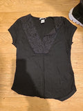 Ladies H&M Size Small Black Short Sleeved Lace Frill Hem Short Sleeved Tshirt