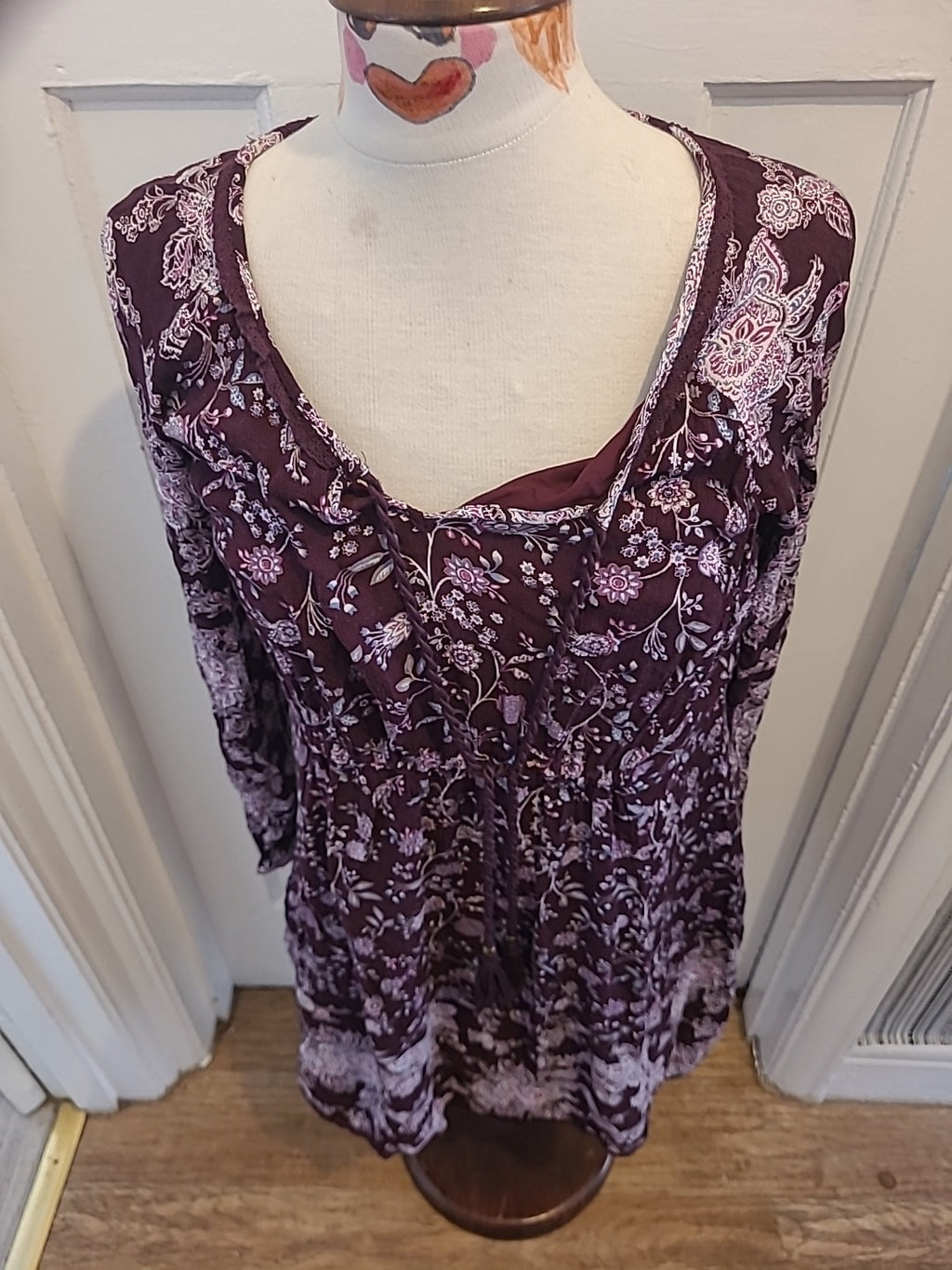Ladies Matalan Size 8 Deep Purple Floral Lined Long Sleeved Dress