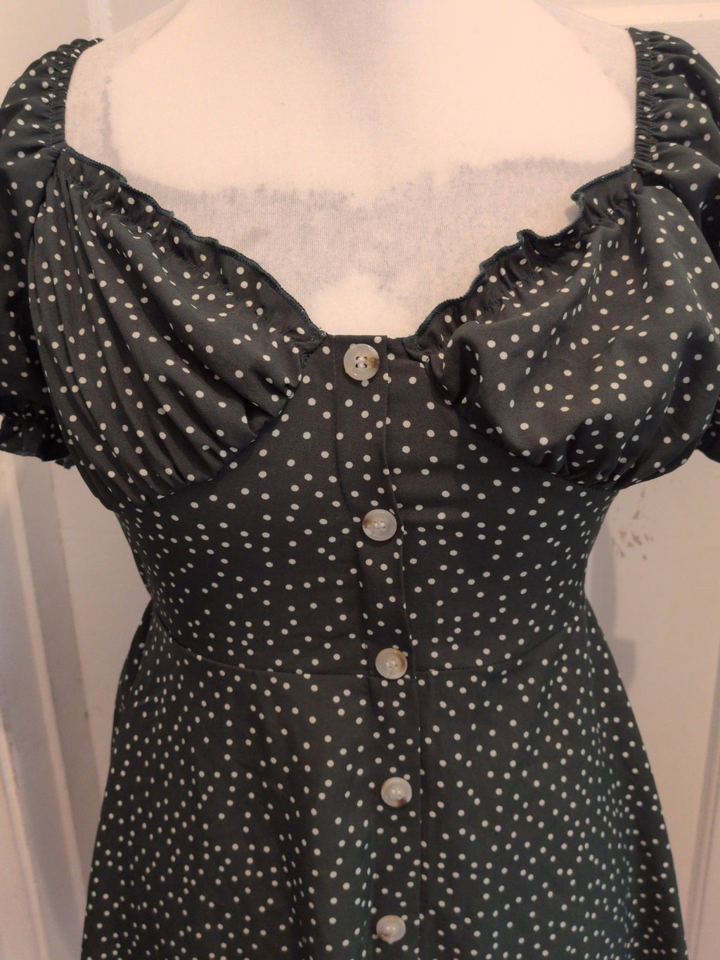 Shein Medium Green And White Spotty Short Sleeve Short Dress