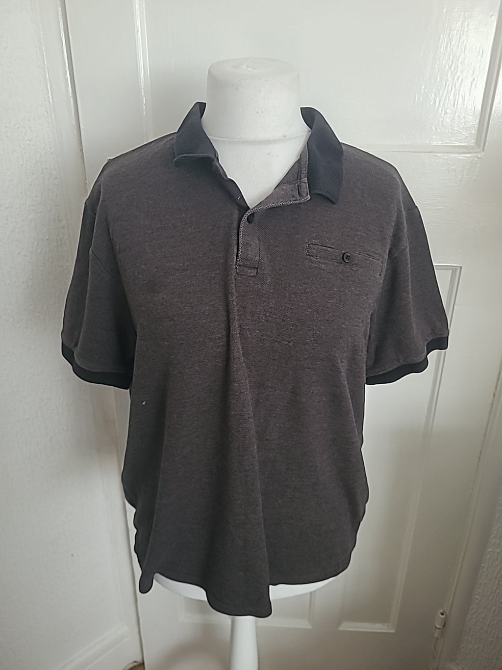 Mens Tu Size Large Dark Grey/Navy Short Sleeved Fleck Polo