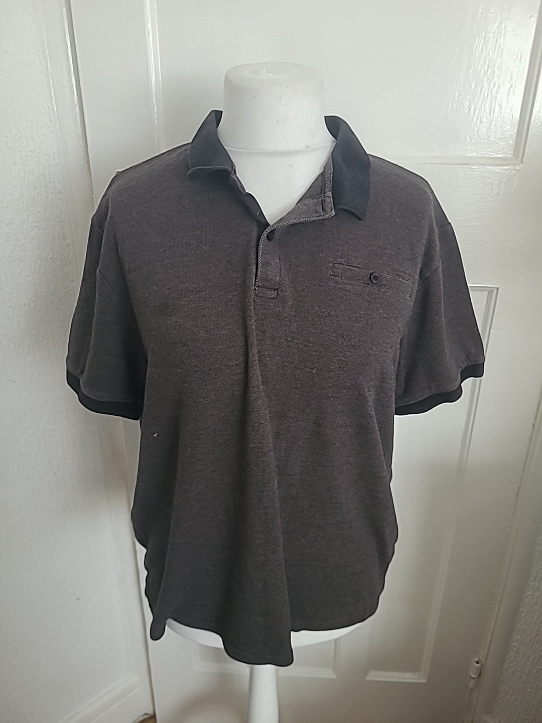 Mens Tu Size Large Dark Grey/Navy Short Sleeved Fleck Polo
