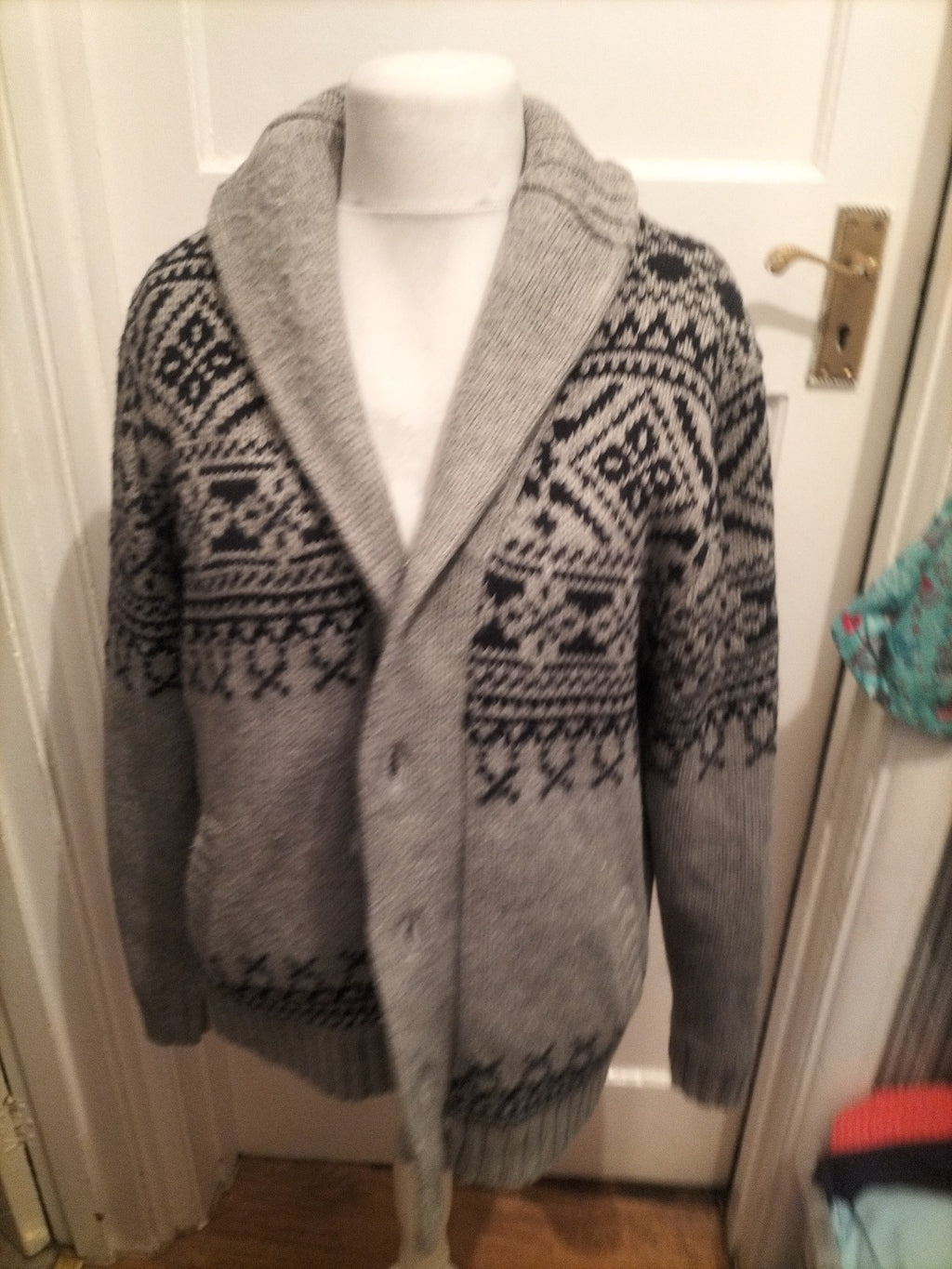 TU Large Grey And Navy Heavy Buttoned Cardigan