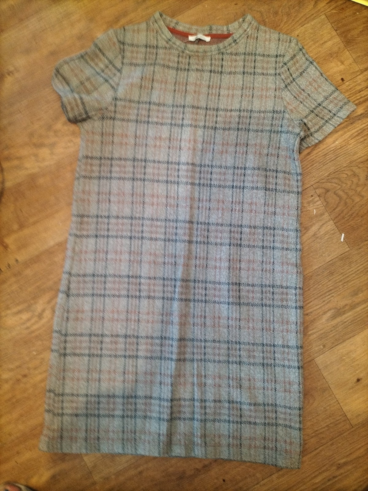 Ladies Zara Size Small Grey/Blue/Orange Check Short Sleeve Dress