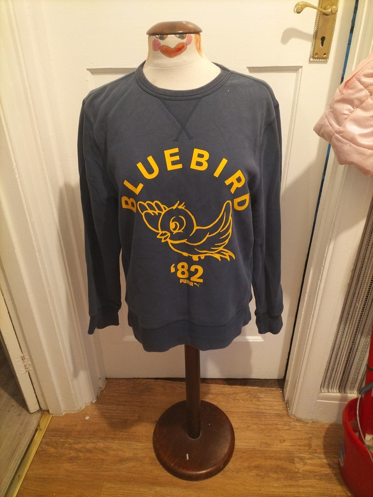 Mens Puma Size Medium Navy And Yellow Long Sleeved Pullover Jumper