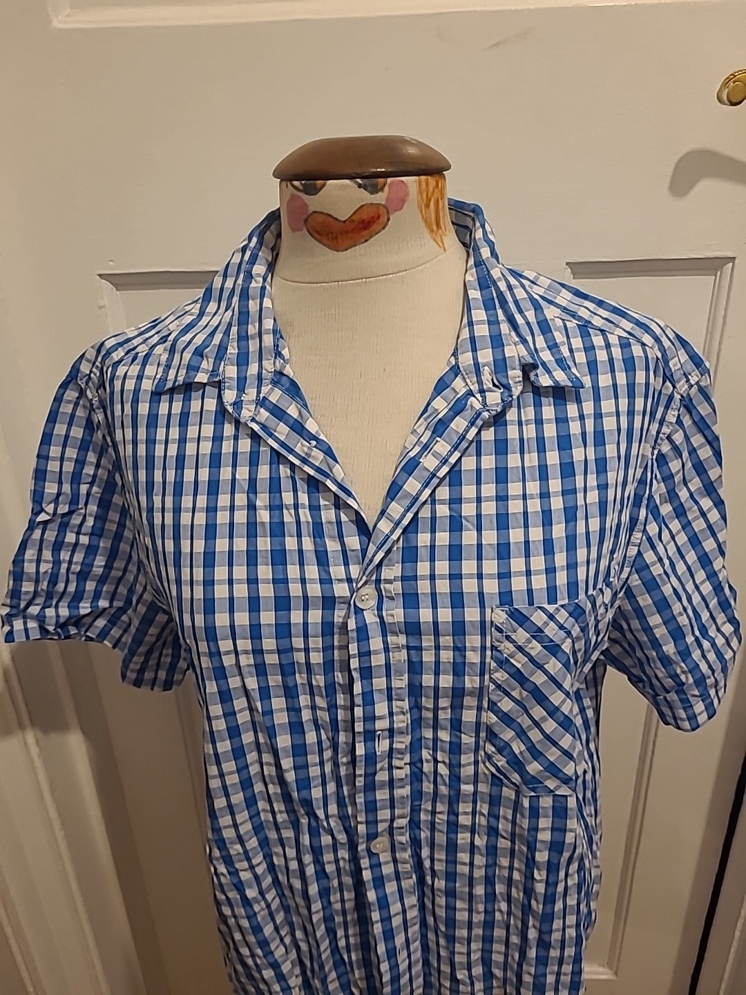 Mens Kangeroo Poo Size Large Blue/White Check Short Sleeved Shirt