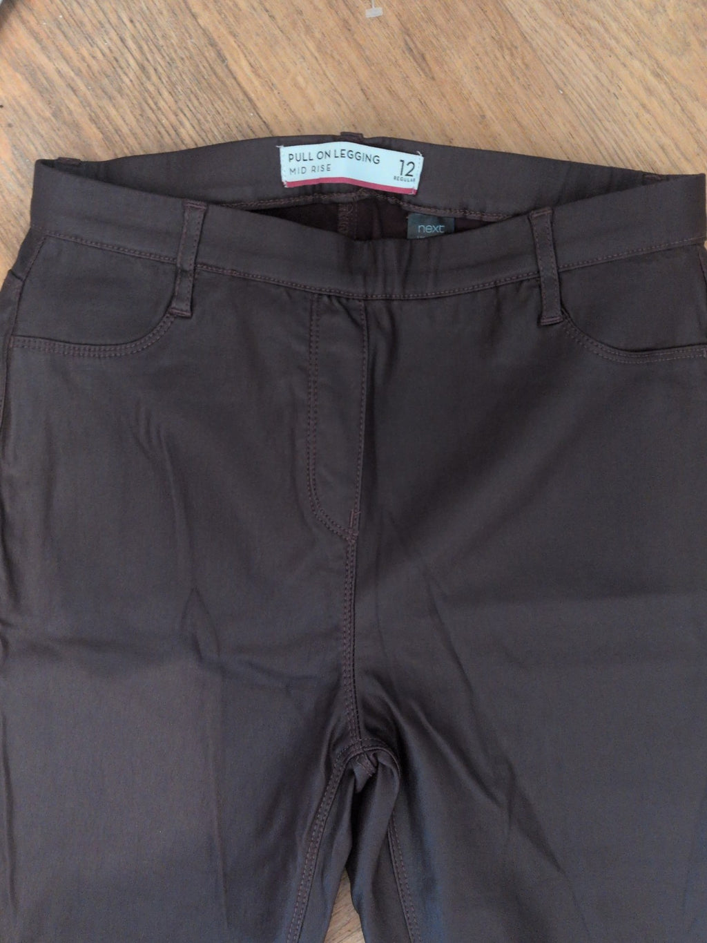 Ladies Next Size 12 Regular Pull On Leggings Mid Rise Pleather Dark Purple