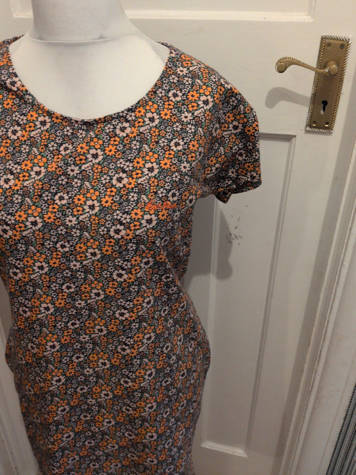 Barbour 14 Orange Floral Short Sleeve Dress