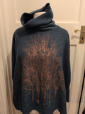 M/L Green With Gold Trees Long Sleeve High Neck Jumper