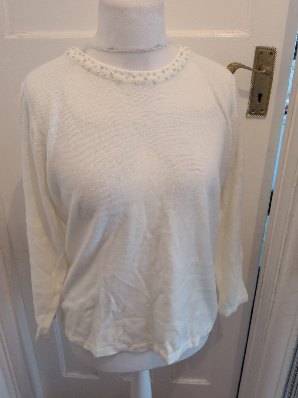 Text. Large White Jumper Long Sleeve Detail On Neck