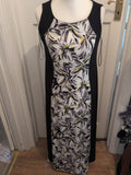 New Look 14 Long Length Black Grey And Yellow Floral Dress Sleeveless
