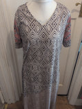 Ladies Size XL Charcoal Patterned Long Length Short Sleeve Maxi Dress