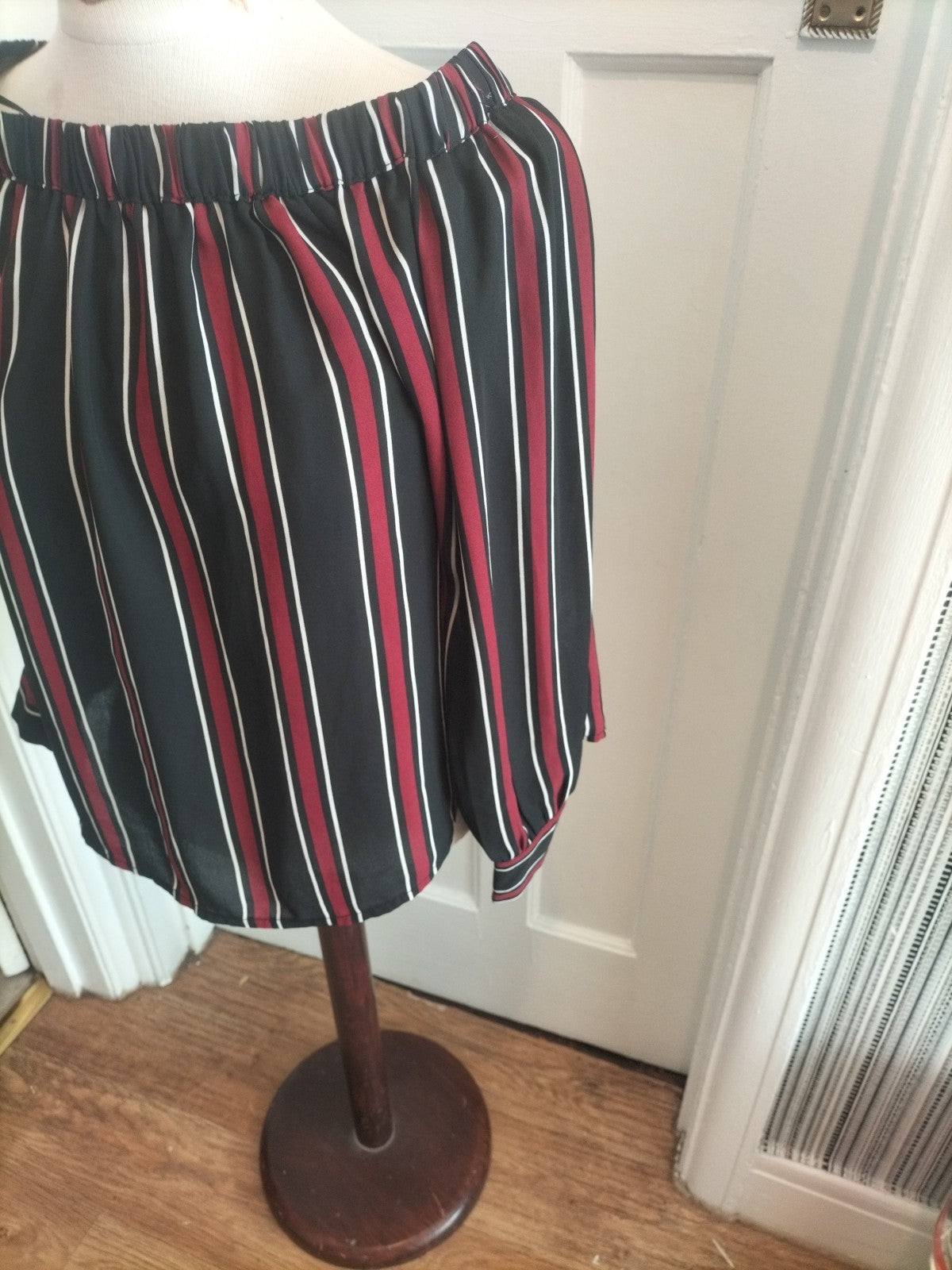 Ladies Primark Size 10 Black White Purple Striped Top