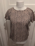 Shein M Beige And Black Short Sleeve Blouse Round Neck