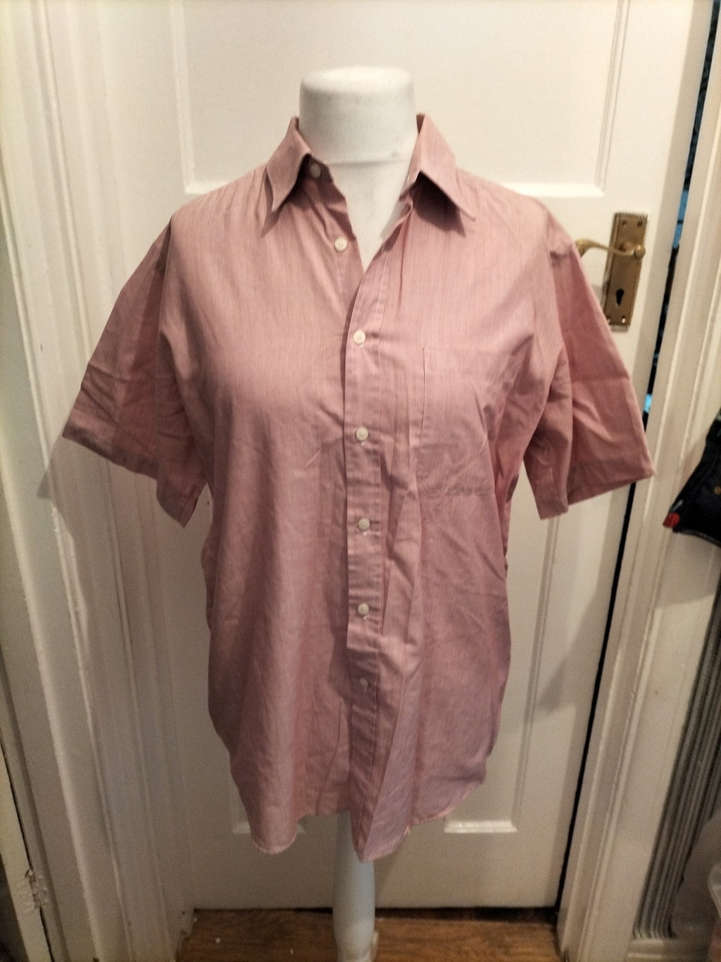 Mens St Michael Size 16 Red Thin Striped Short Sleeved Shirt